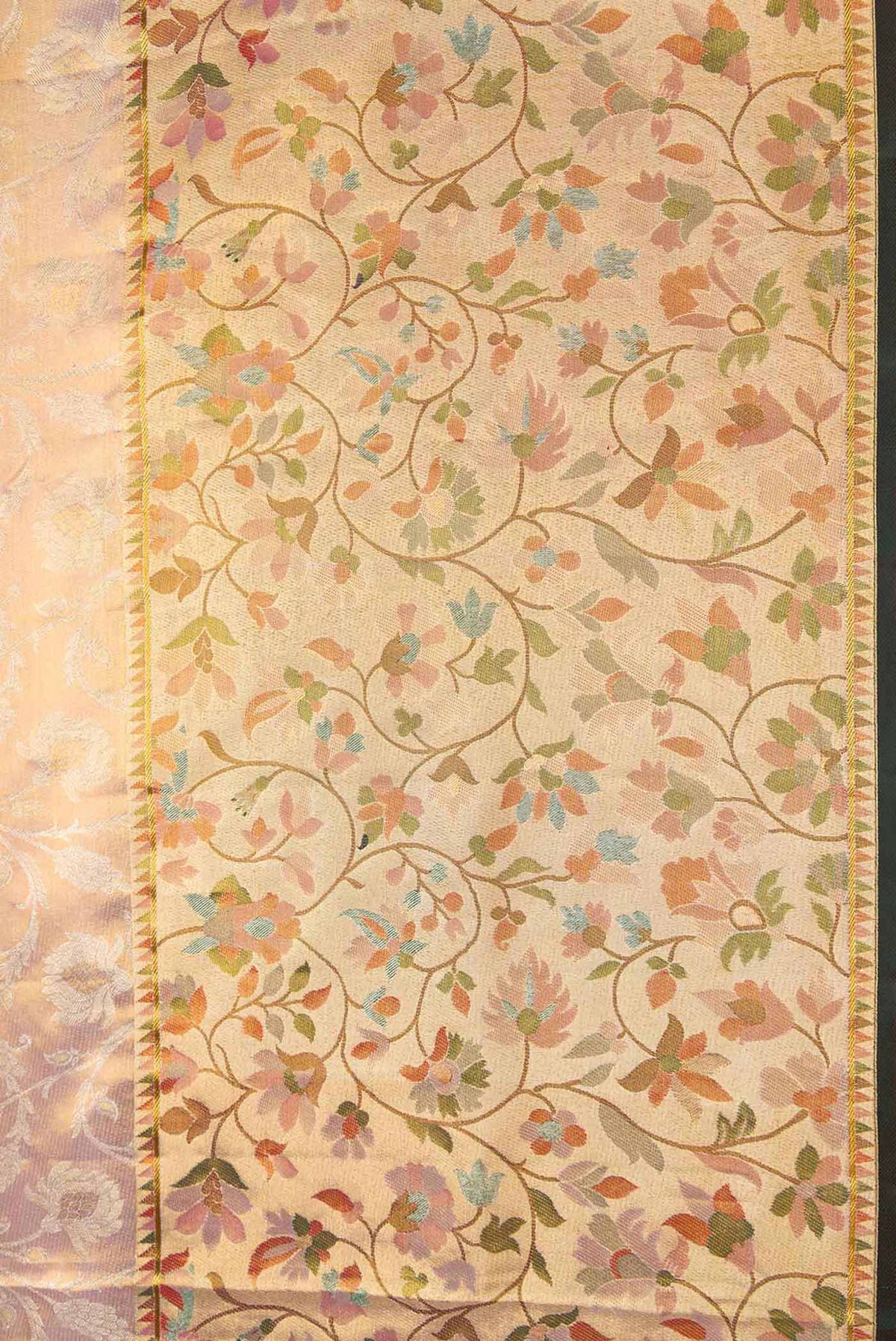 Border image of Sandel with Gold Color Kanchipuram Tissue Silk Saree with Zari Brocade on the body and Zari Border