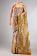 Sandel with Gold Color Kanchipuram Tissue Silk Saree with Zari Brocade on the body and Zari Border displayed on a mannequin