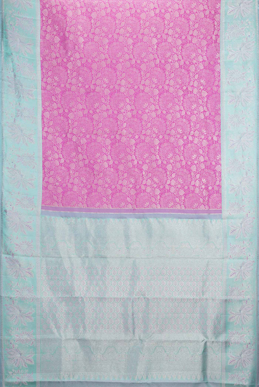 Flat view of Magenta Dual Tone Kanchipuram Saree with Zari Brocade on the body and Zari Border