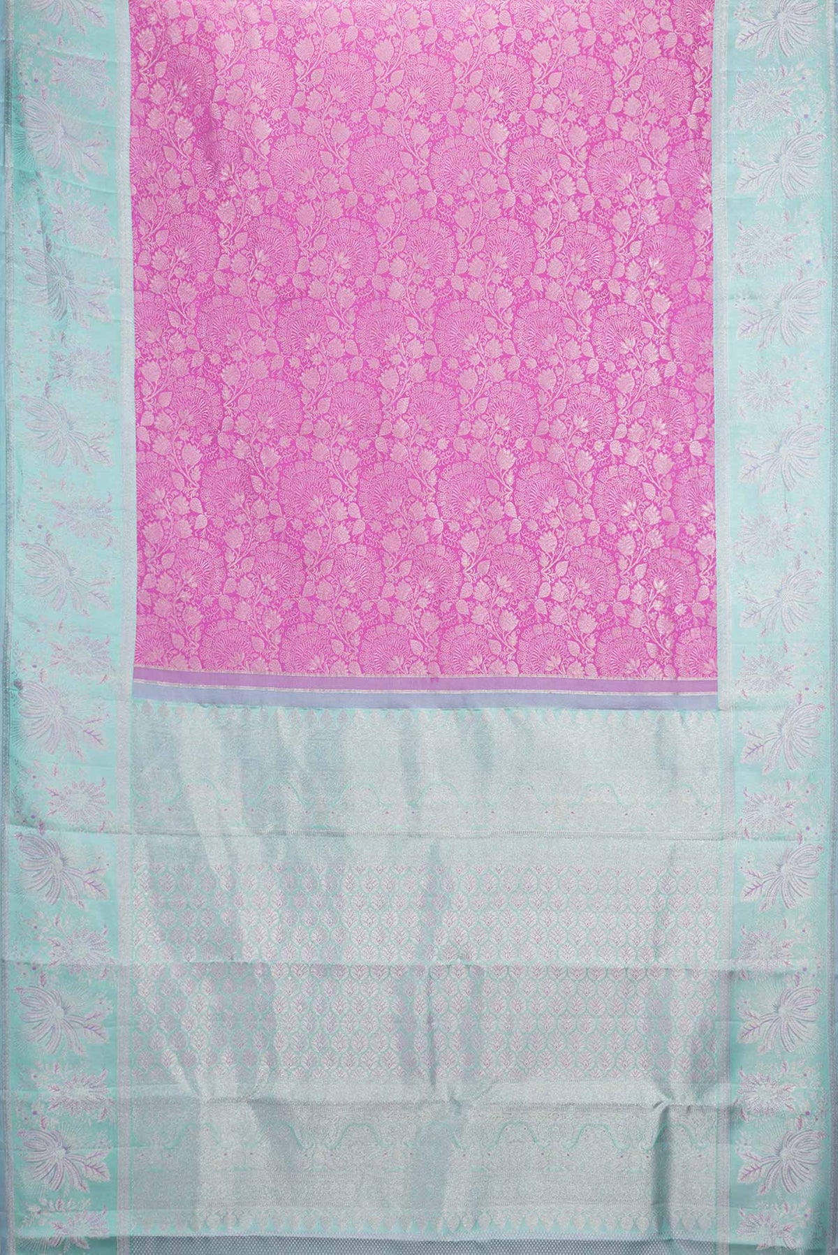 Flat view of Magenta Dual Tone Kanchipuram Saree with Zari Brocade on the body and Zari Border