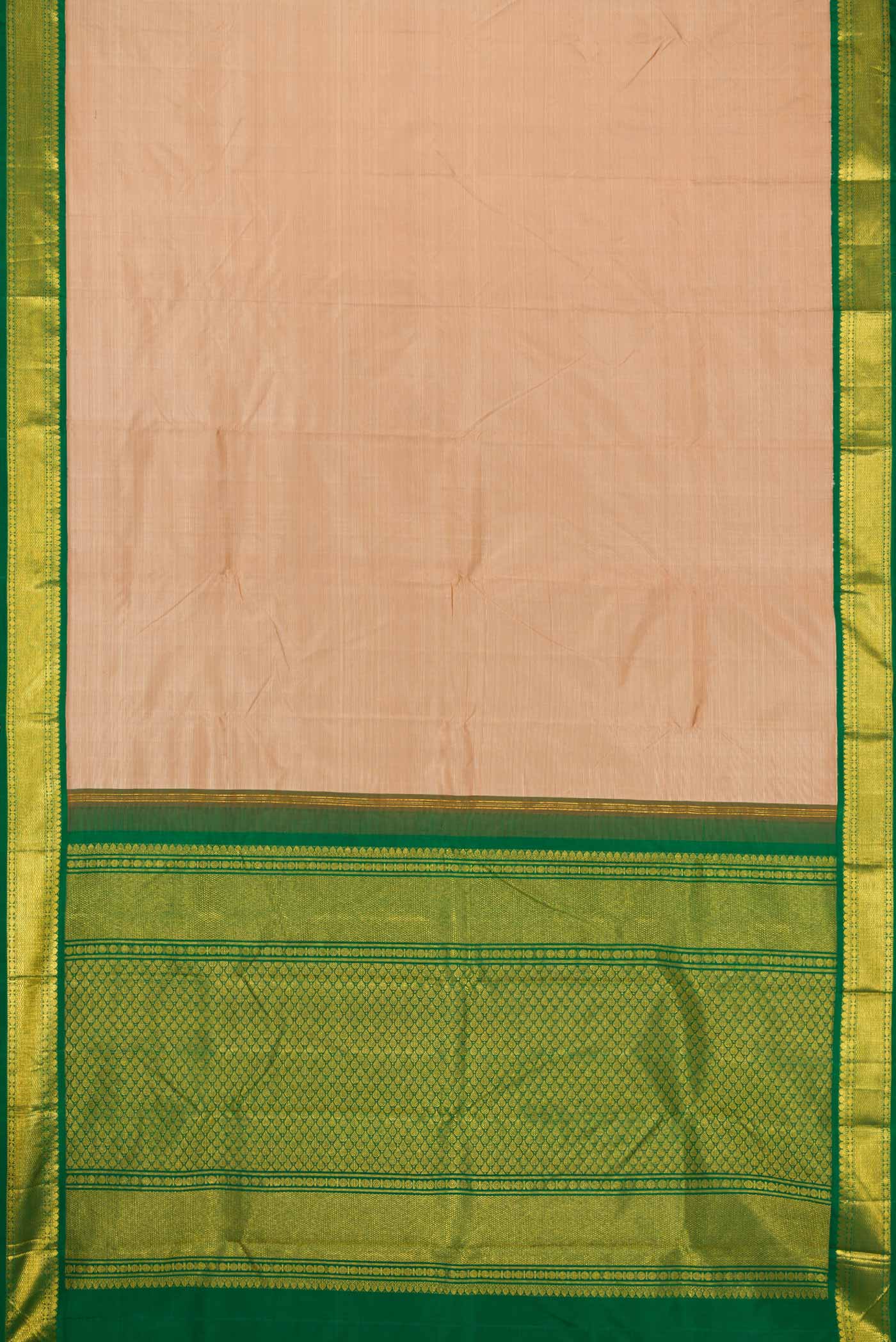 Flat view of Dark Beige Dual Tone Kanchipuram Silk Saree with Plain Body and Zari Border