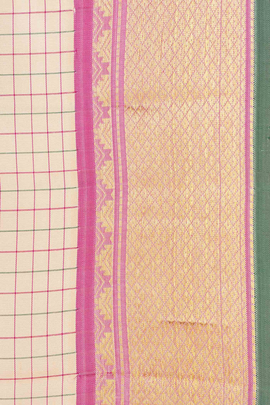 Border image of Beige Dual Tone Kanchipuram Silk Saree with Checked design on the body and Zari Border. 
