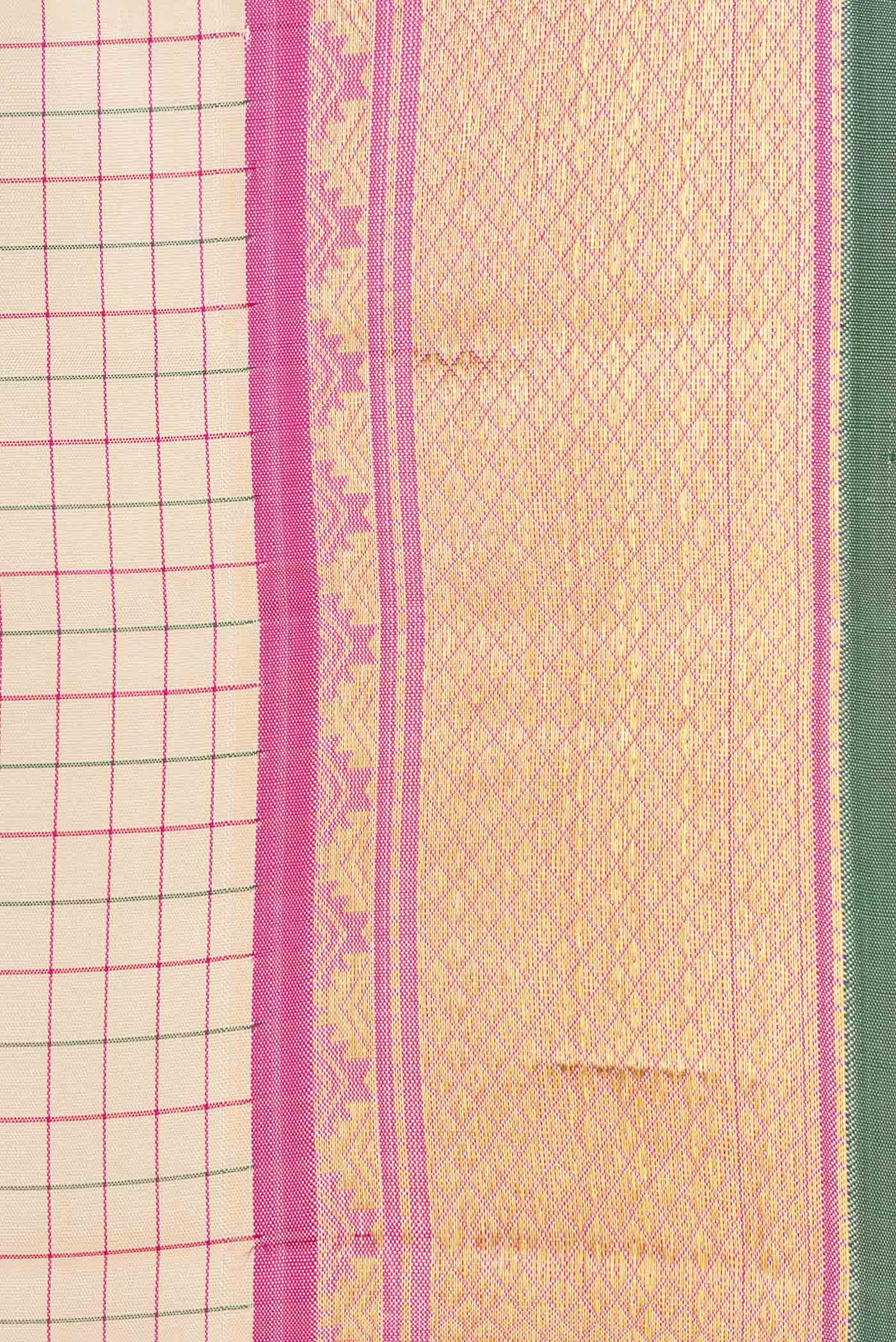 Border image of Beige Dual Tone Kanchipuram Silk Saree with Checked design on the body and Zari Border. 