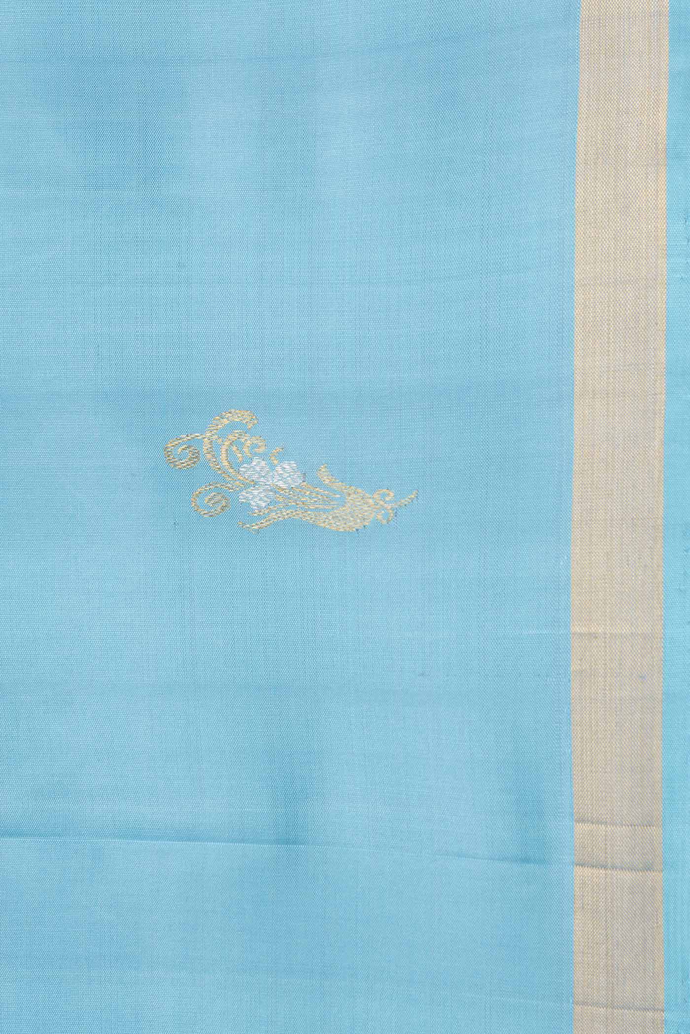 Border image of Sky Blue Dual Tone Kanchipuram Silk Saree with Zari Butta on the body and Zari Border. 