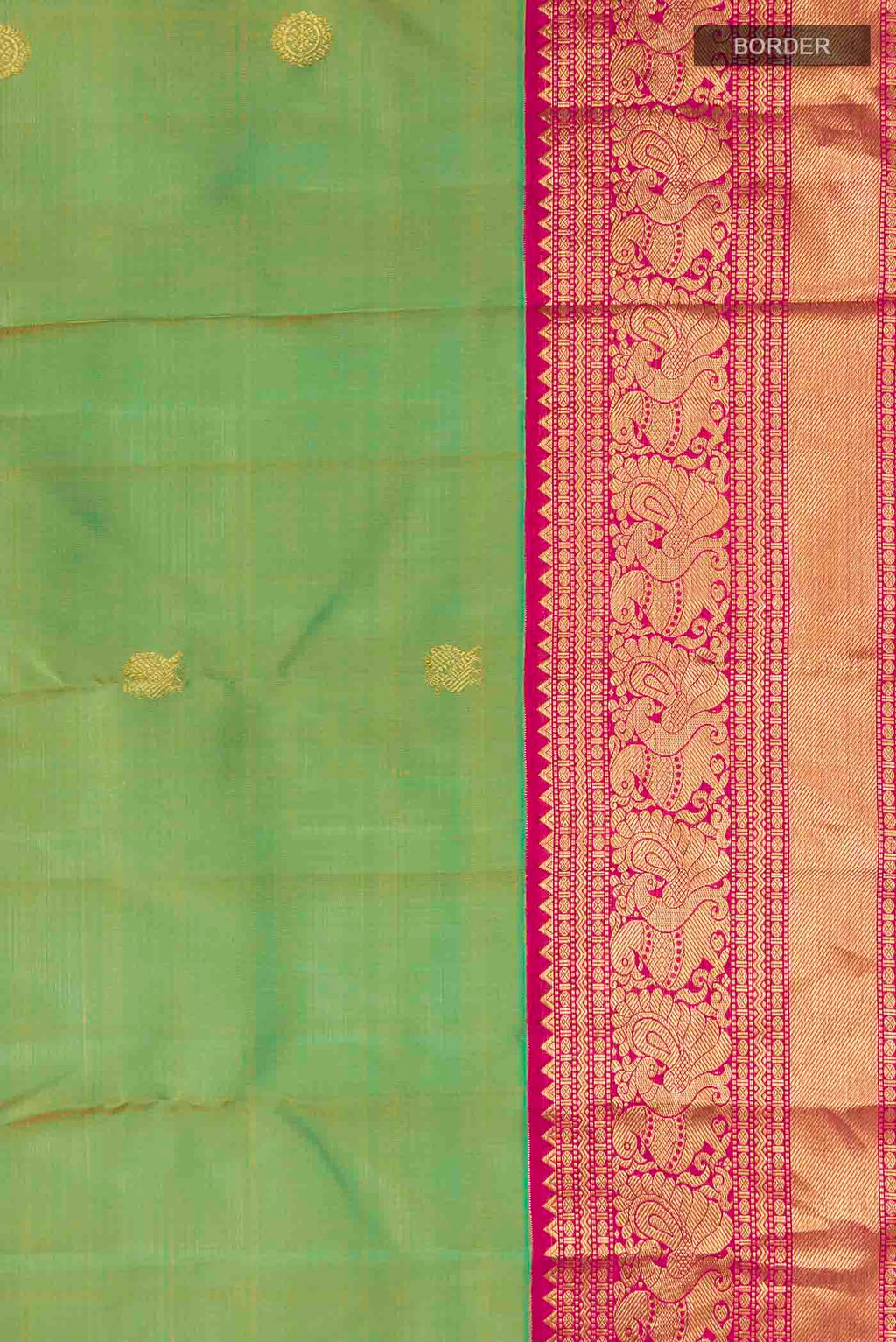 Border image of Green Kanchipuram Silk Saree with Zari Butta on the body and Zari Border