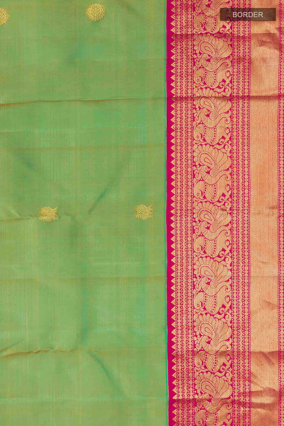 Border image of Green Kanchipuram Silk Saree with Zari Butta on the body and Zari Border