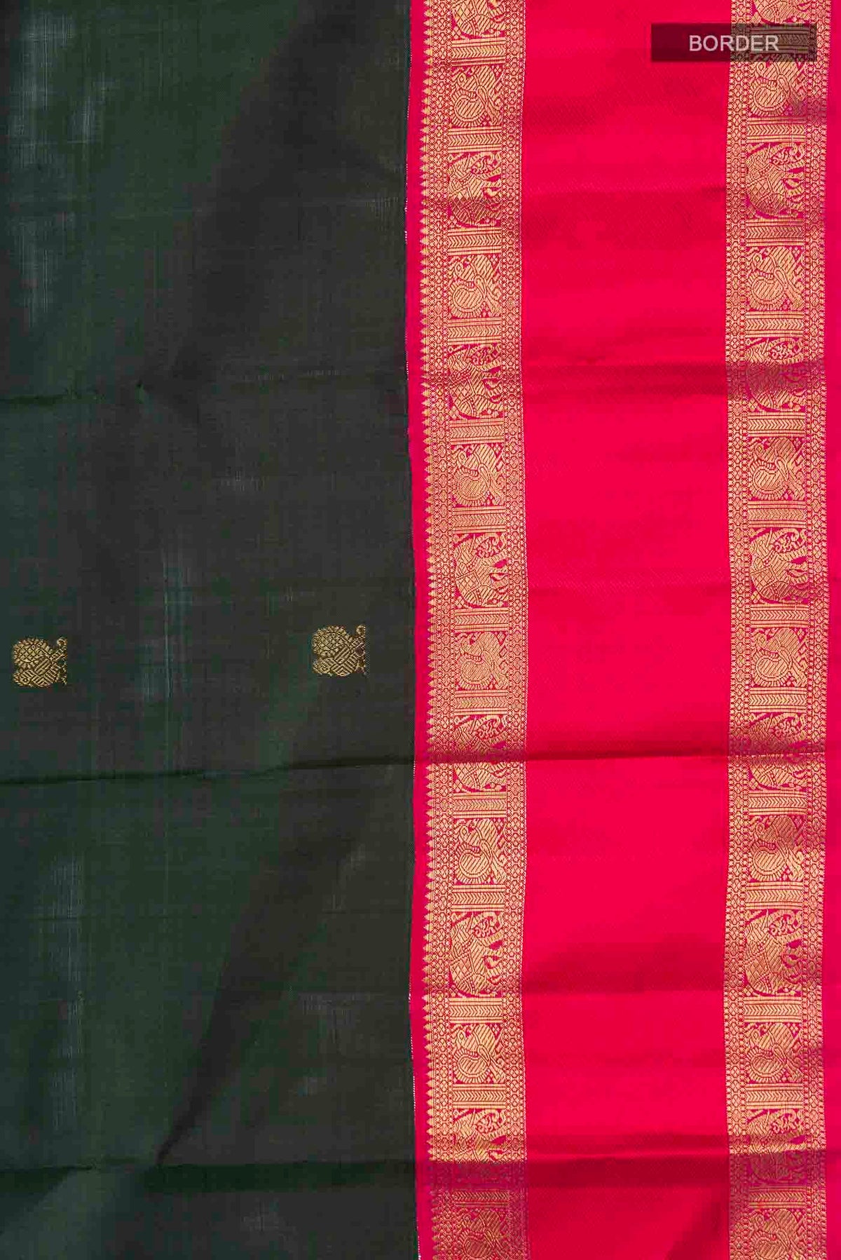 Border image of Green Kanchipuram Silk Saree with Zari Butta on the body and Zari Border