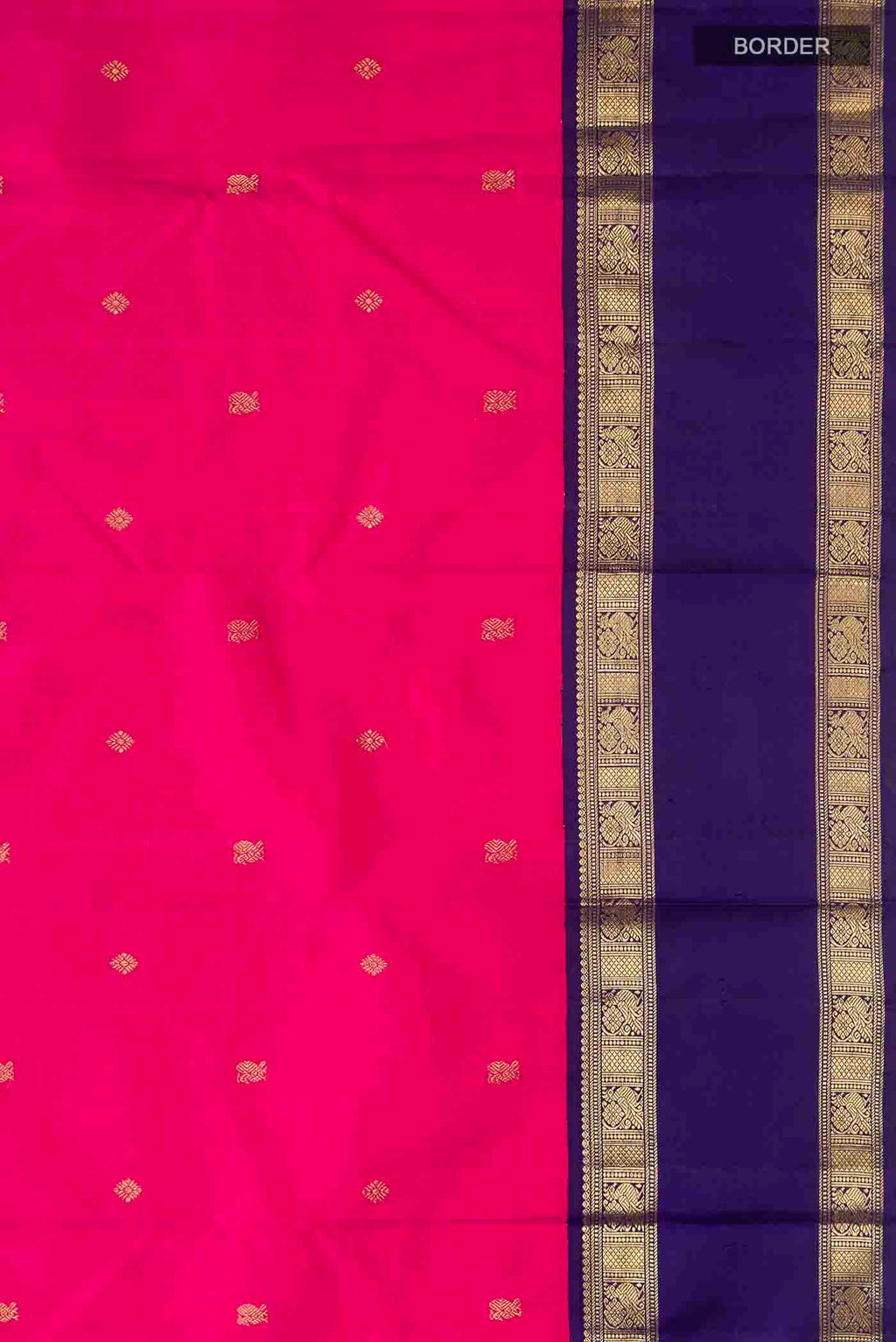 Border image of Pink Kanchipuram Silk Saree with Zari Butta on the body and Zari Border