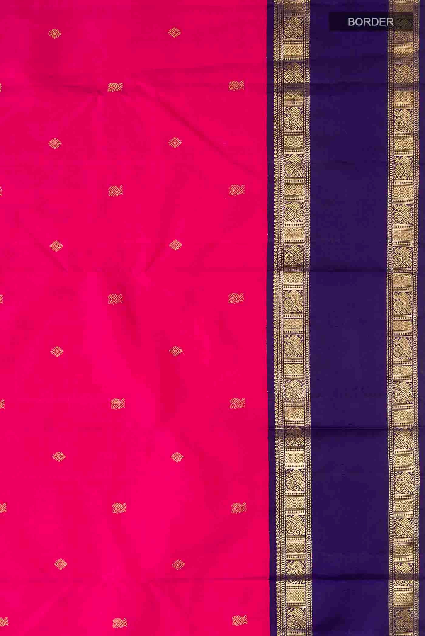 Border image of Pink Kanchipuram Silk Saree with Zari Butta on the body and Zari Border