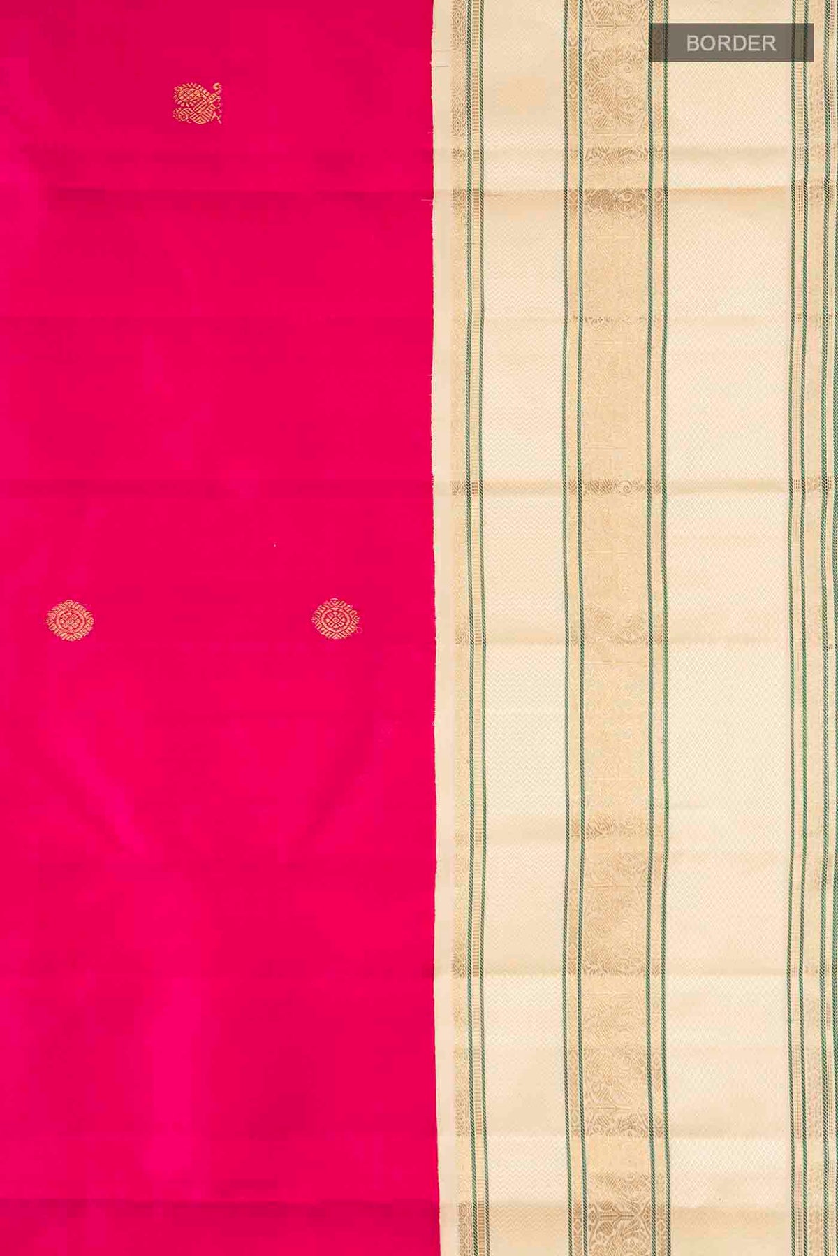 Border image of Pink Kanchipuram Silk Saree with Zari Butta on the body and Zari Border