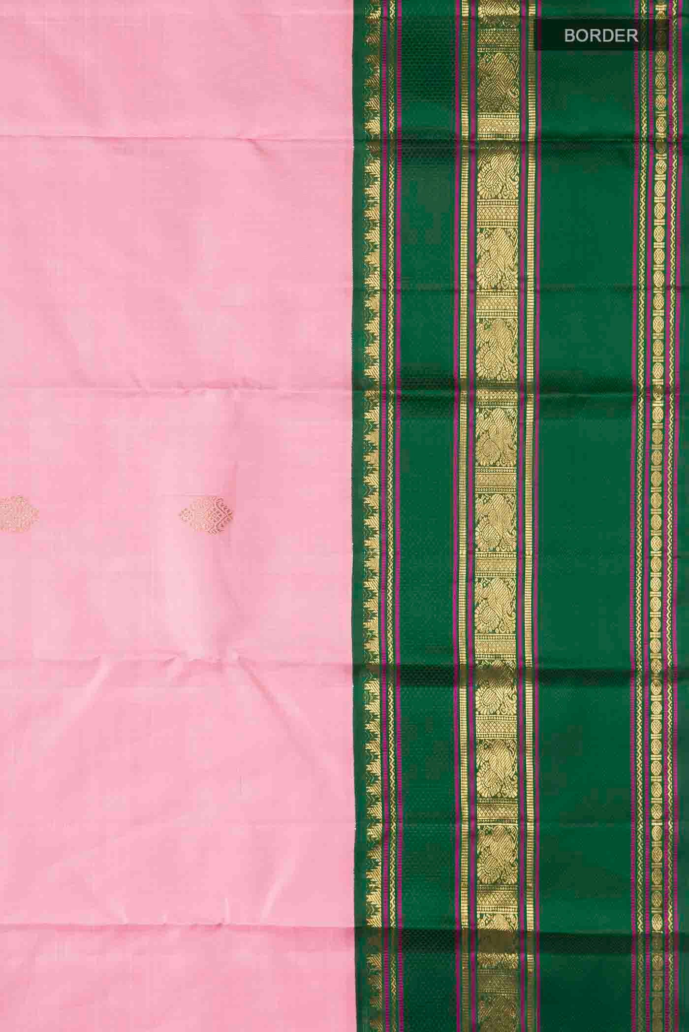 Border image of Pink Kanchipuram Silk Saree with Zari Butta on the body and Zari Border