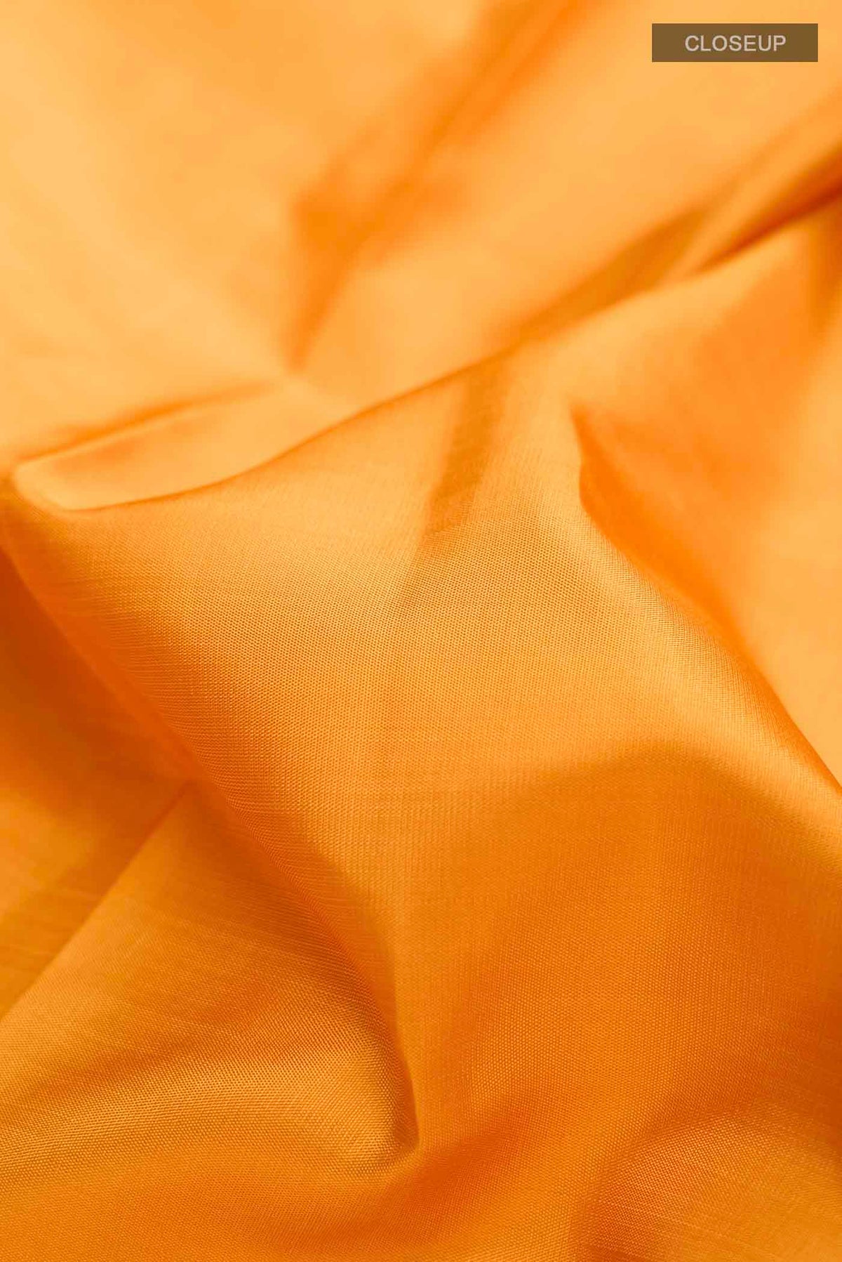 Close up of Mustard Kanchipuram Silk Saree with Plain Body and Thread Border displaying folds
