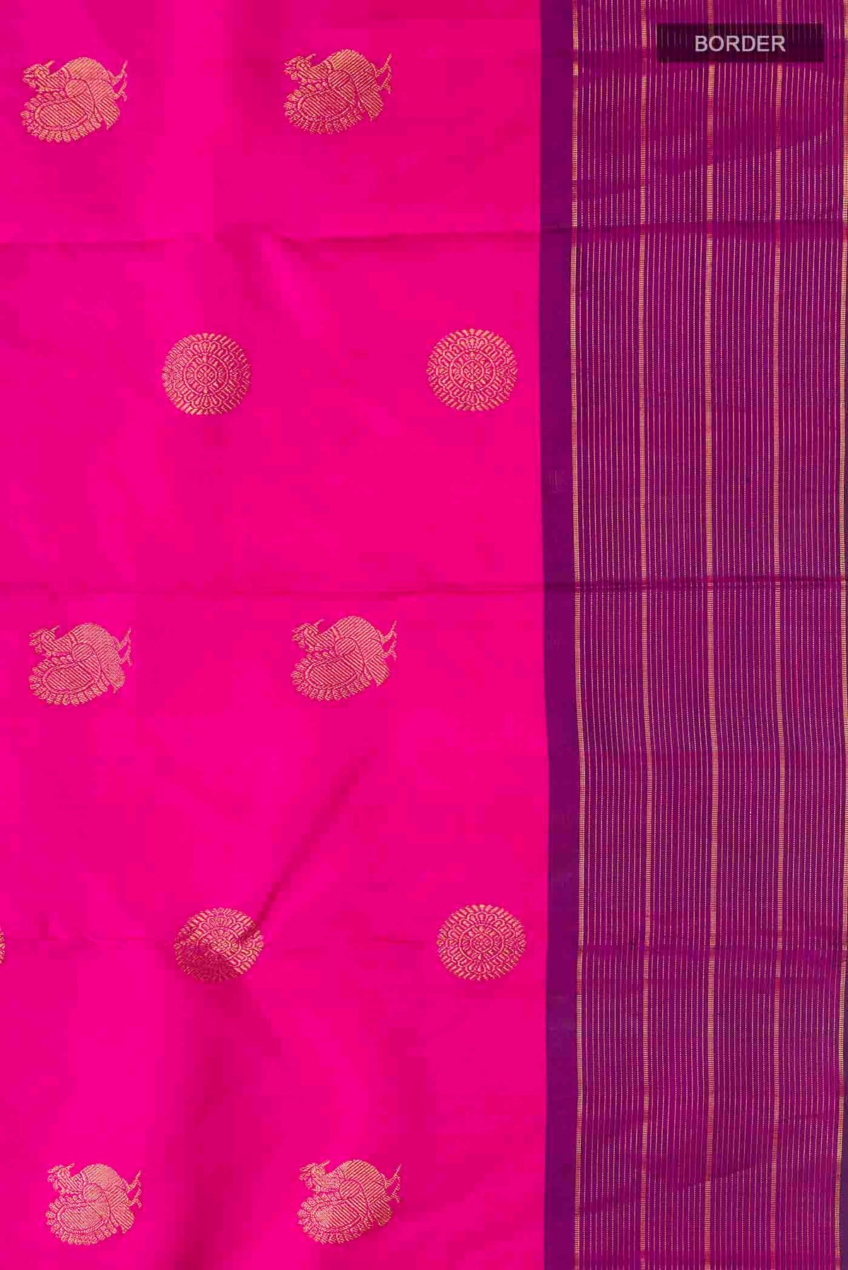 Border image of Pink Kanchipuram Silk Saree with Zari Butta on the body and Zari Border