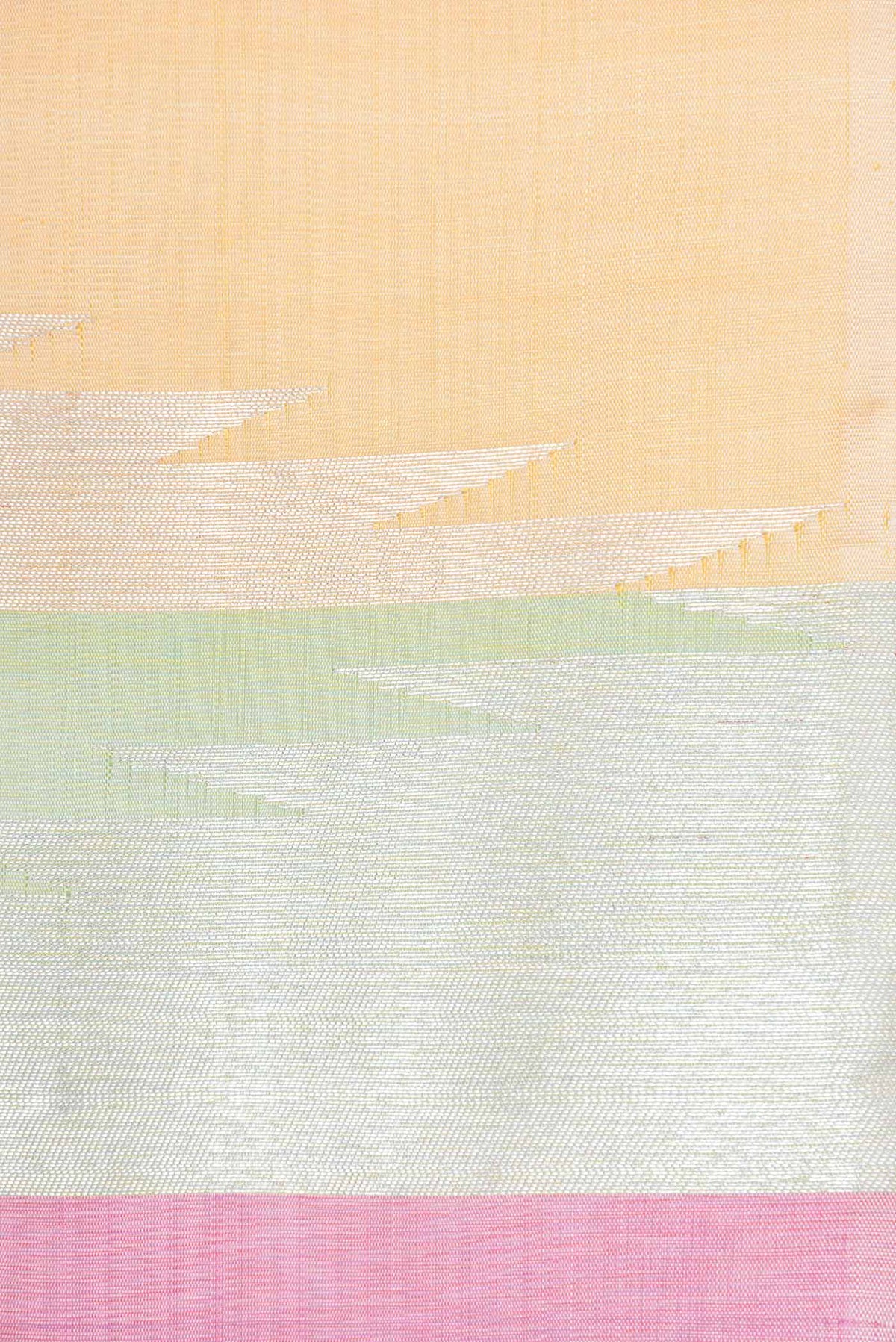 Border image of Pista Green,Pink and Sandal Color Kanchipuram Silk Saree with Zari Butta on the body and Without Border