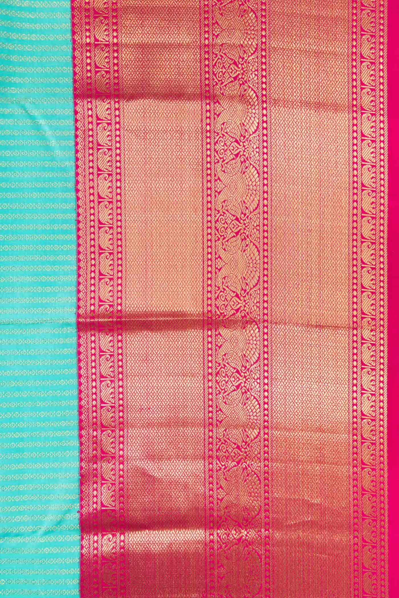 Border image of Sea Green Dual Tone Kanchipuram Silk Saree with Zari Brocade on the body and Zari Border. 