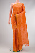 Orange Dual Tone Blended Banarasi Silk Saree with Zari Brocade on the body and Zari Border.  displayed on a mannequin