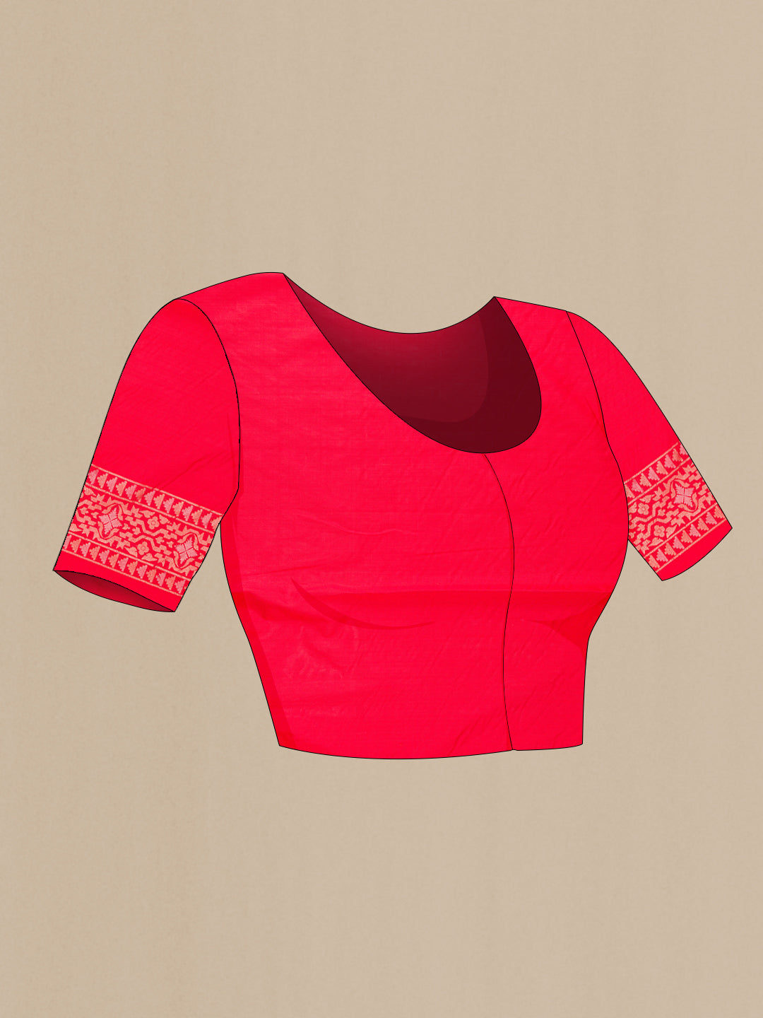 Close up image of the blouse of Red Dual Tone Blended Banarasi Silk Saree with Zari Brocade on the body and Zari Border. 