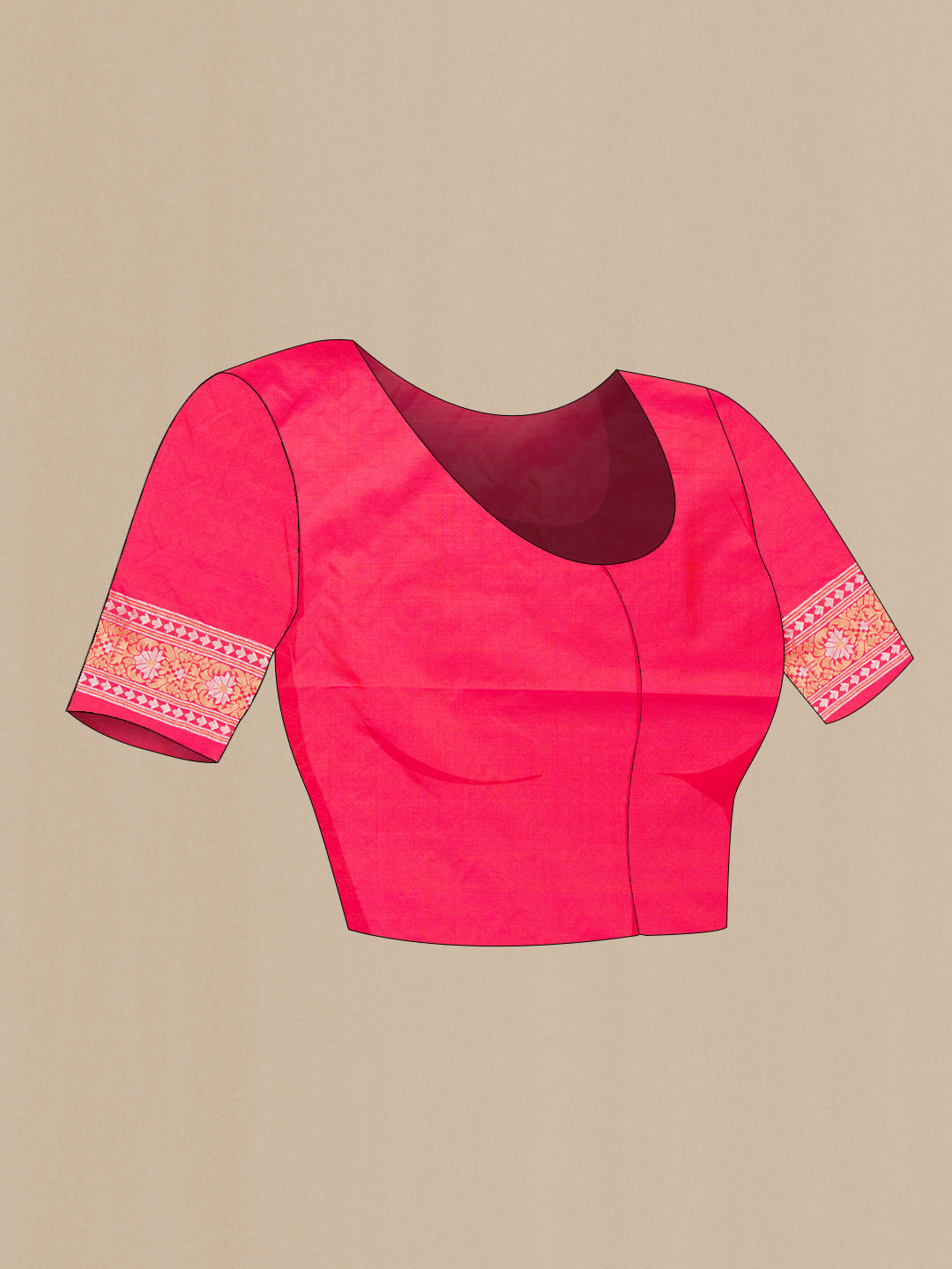 Close up image of the blouse of Pink Dual Tone Blended Banarasi Silk Saree with Zari Brocade on the body and Zari Border. 