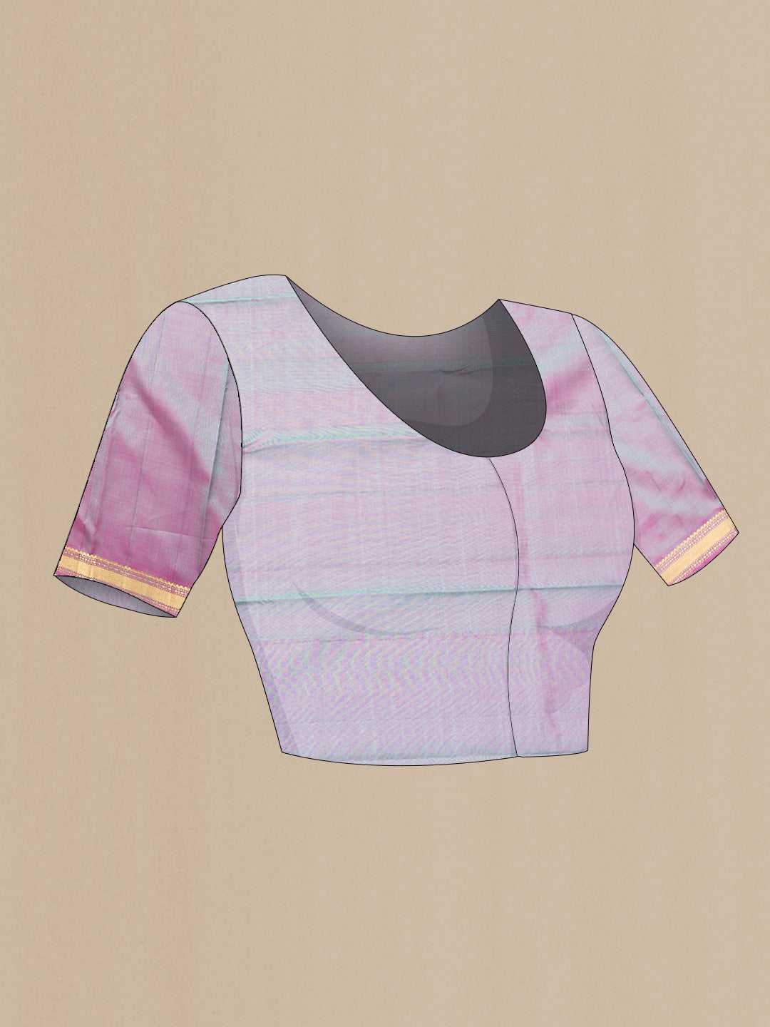 Close up image of the blouse of Green Dual Tone Kanchipuram Saree with Zari Butta on the body and Zari Border. 