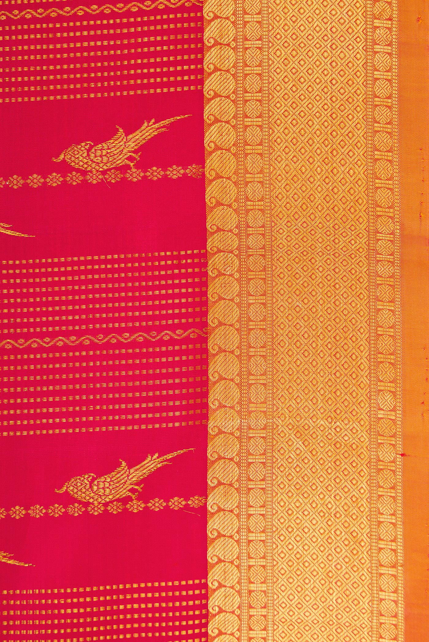 Border image of Dark Pink Dual Tone Kanjivaram Silk Saree with Stripes on the body and Zari Border. 