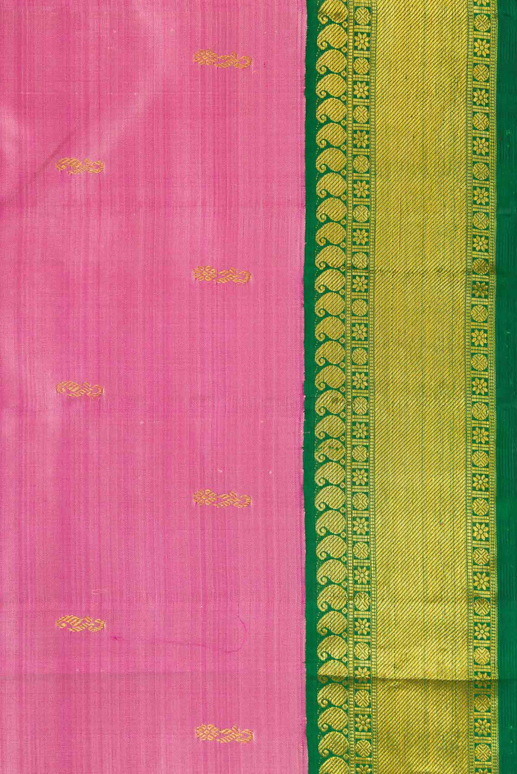 Border image of Pink Dual Tone Kanjivaram Silk Saree with Zari Butta on the body and Zari Border. 