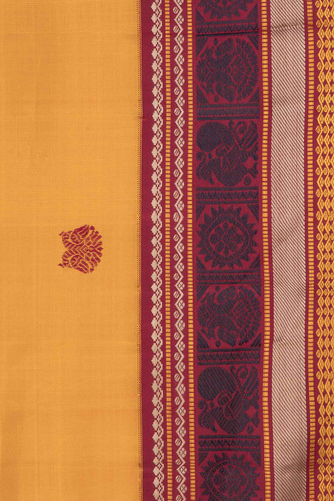 Border image of Mustard Dual Tone Kanjivaram Saree with Thread Butta on the body and Thread Border. 