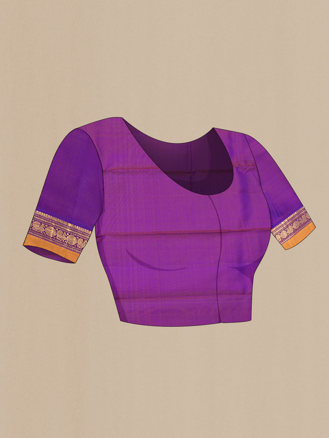 Close up image of the blouse of Maroon Dual Tone Kanjivaram Silk Saree with Plain Body and Zari Border. 