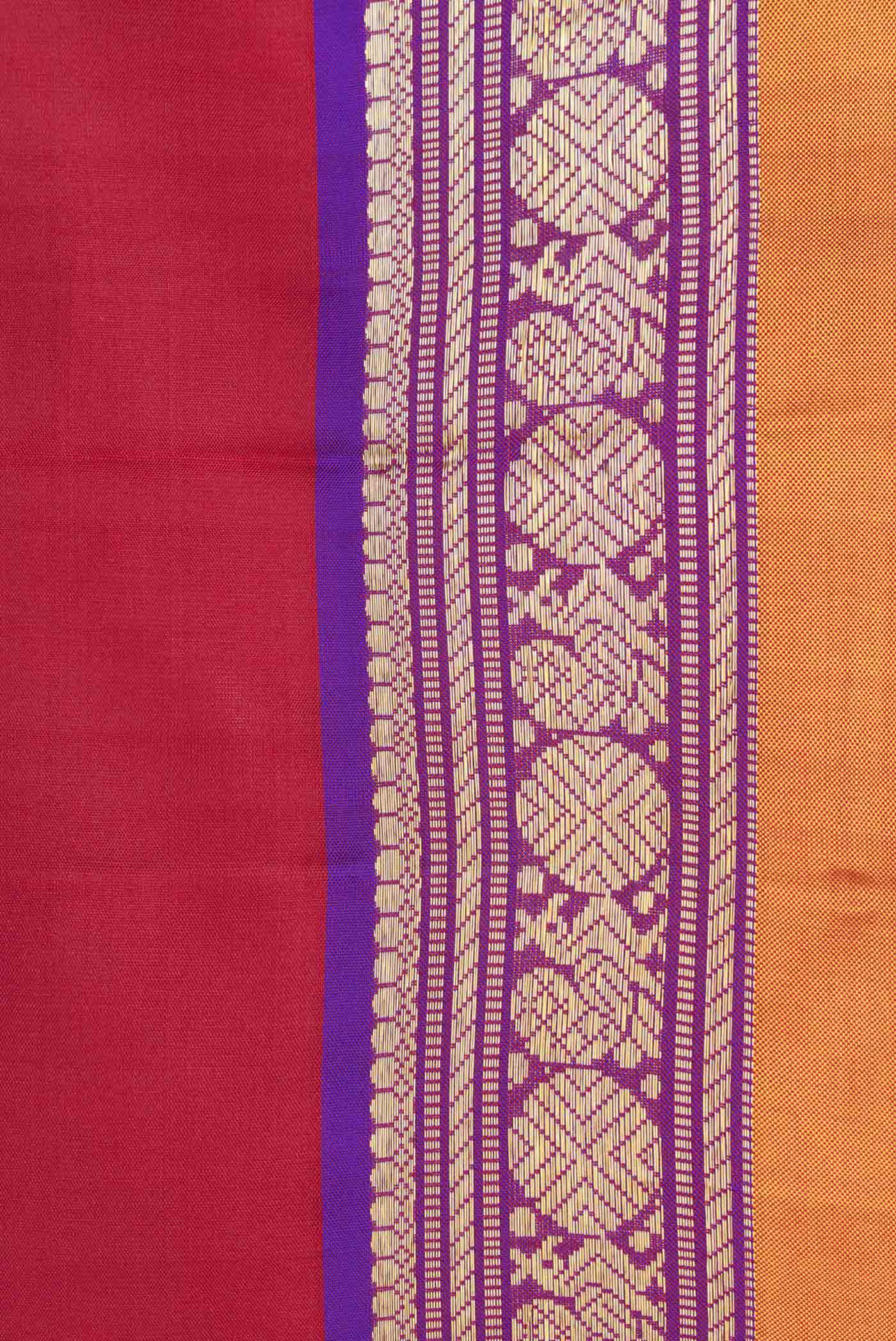 Border image of Maroon Dual Tone Kanjivaram Silk Saree with Plain Body and Zari Border. 