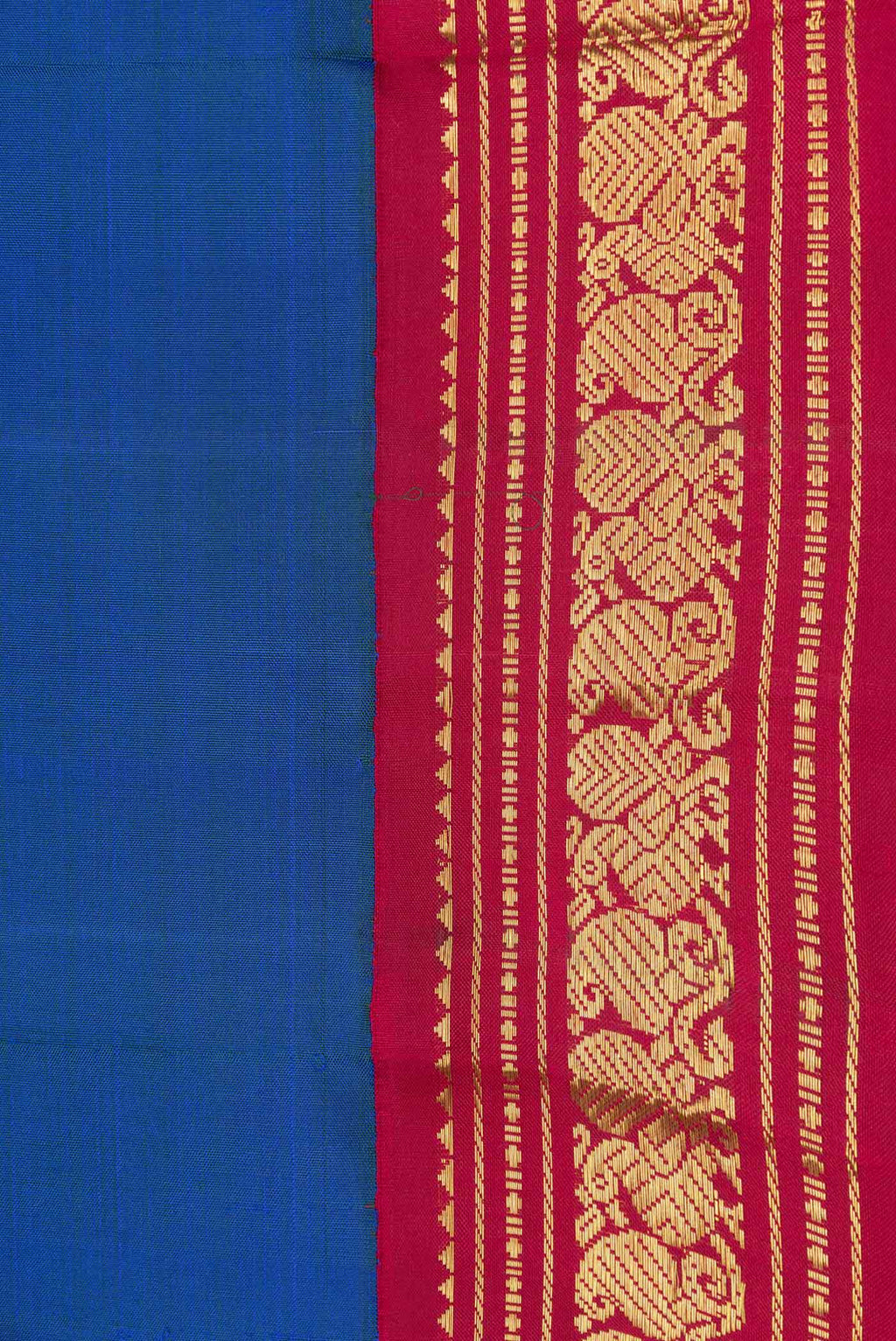 Border image of Peacock Blue Dual Tone Kanjivaram Saree with Plain Body and Zari Border. 