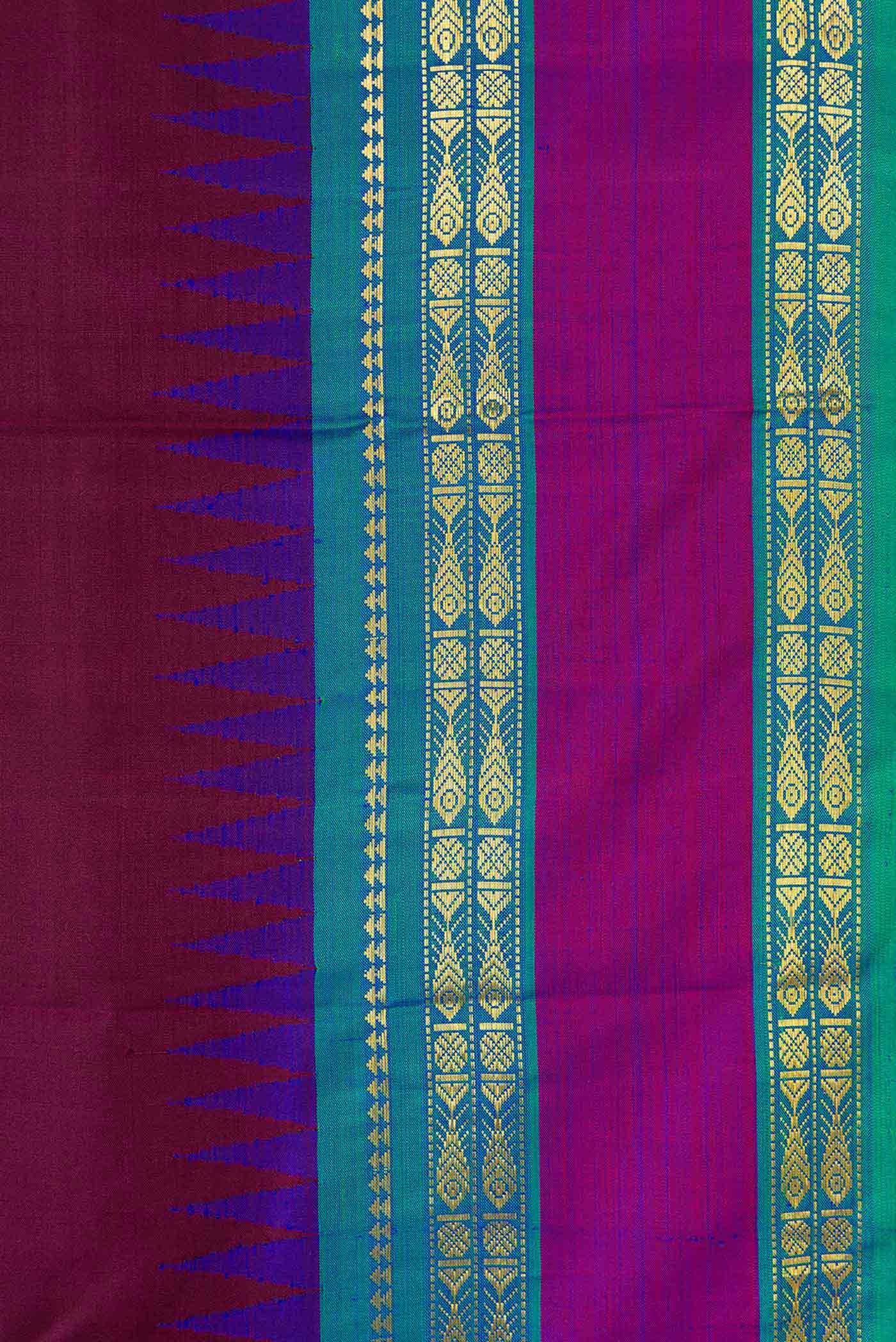 Border image of Pure Silk Pure Zari Maroon Dual Tone Kanchipuram Saree with Plain Body and Zari Border