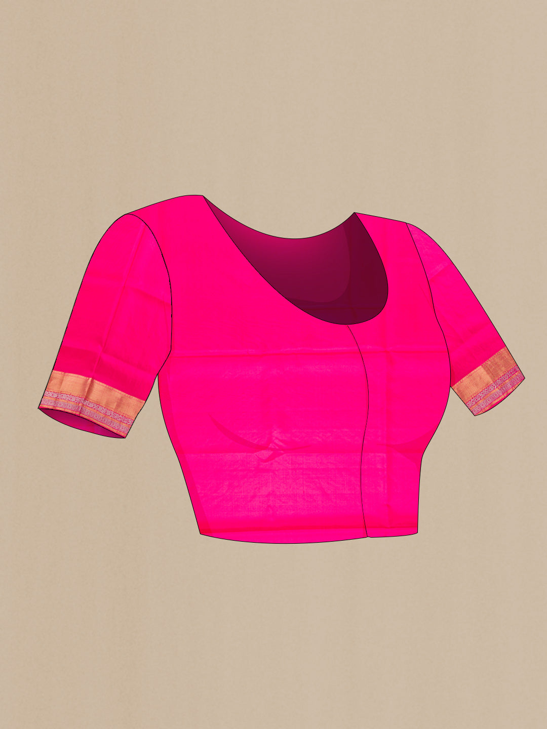 Close up image of the blouse of Pink Dual Tone Soft Silk Saree with Zari Butta on the body and Zari Border. 
