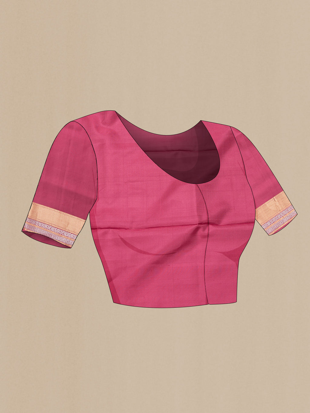 Close up image of the blouse of Dark Pink Dual Tone Soft Silk Saree with Zari Butta on the body and Zari Border. 