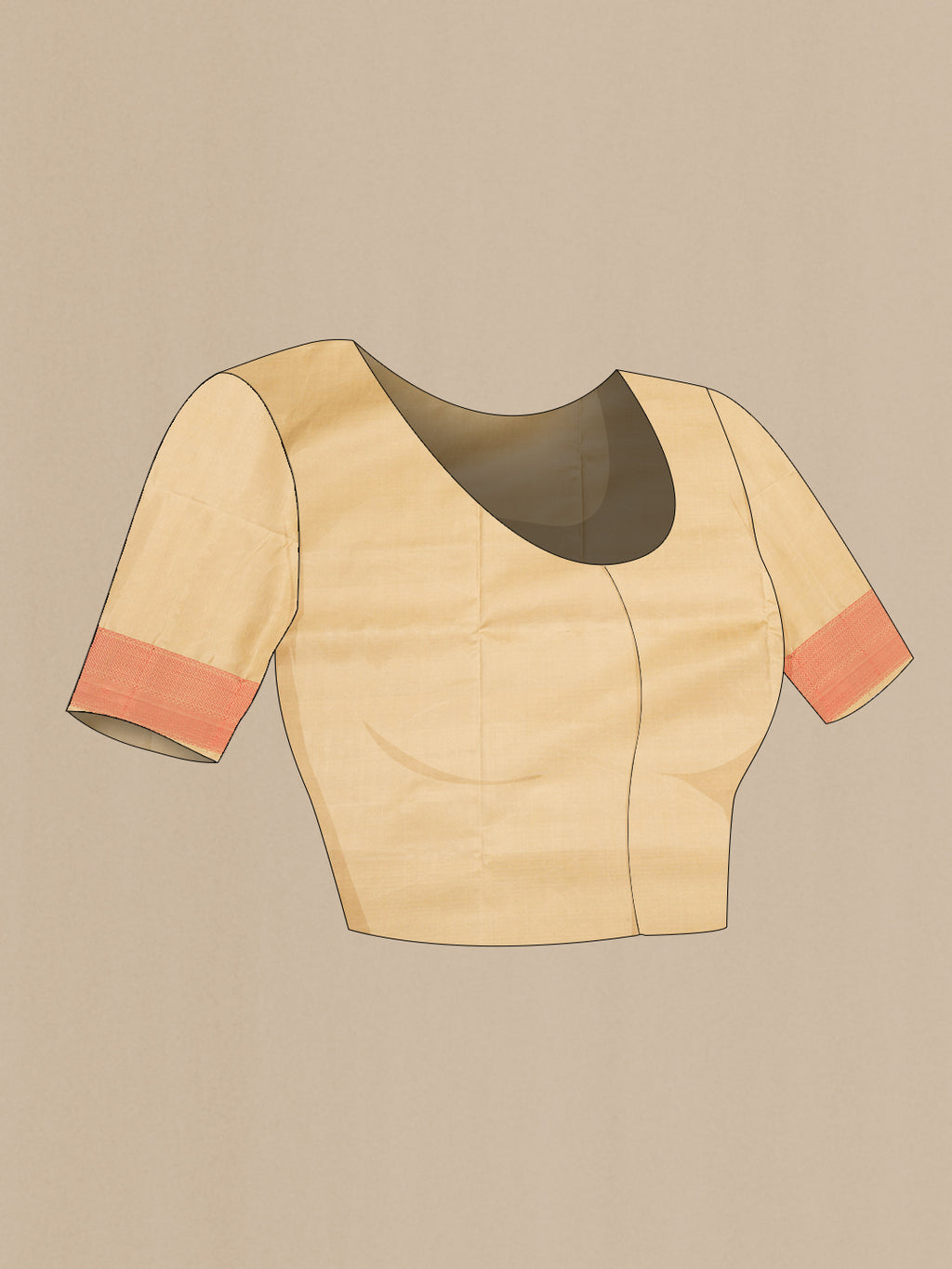 Close up image of the blouse of Pure Silk Beige Dual Tone Soft Saree with Thread Butta on the body and Thread Border. 