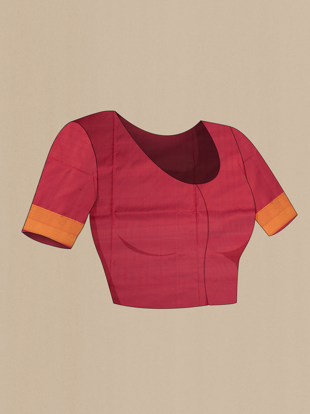 Close up image of the blouse of Pure Silk Maroon Dual Tone Soft Saree with Thread Butta on the body and Thread Border. 