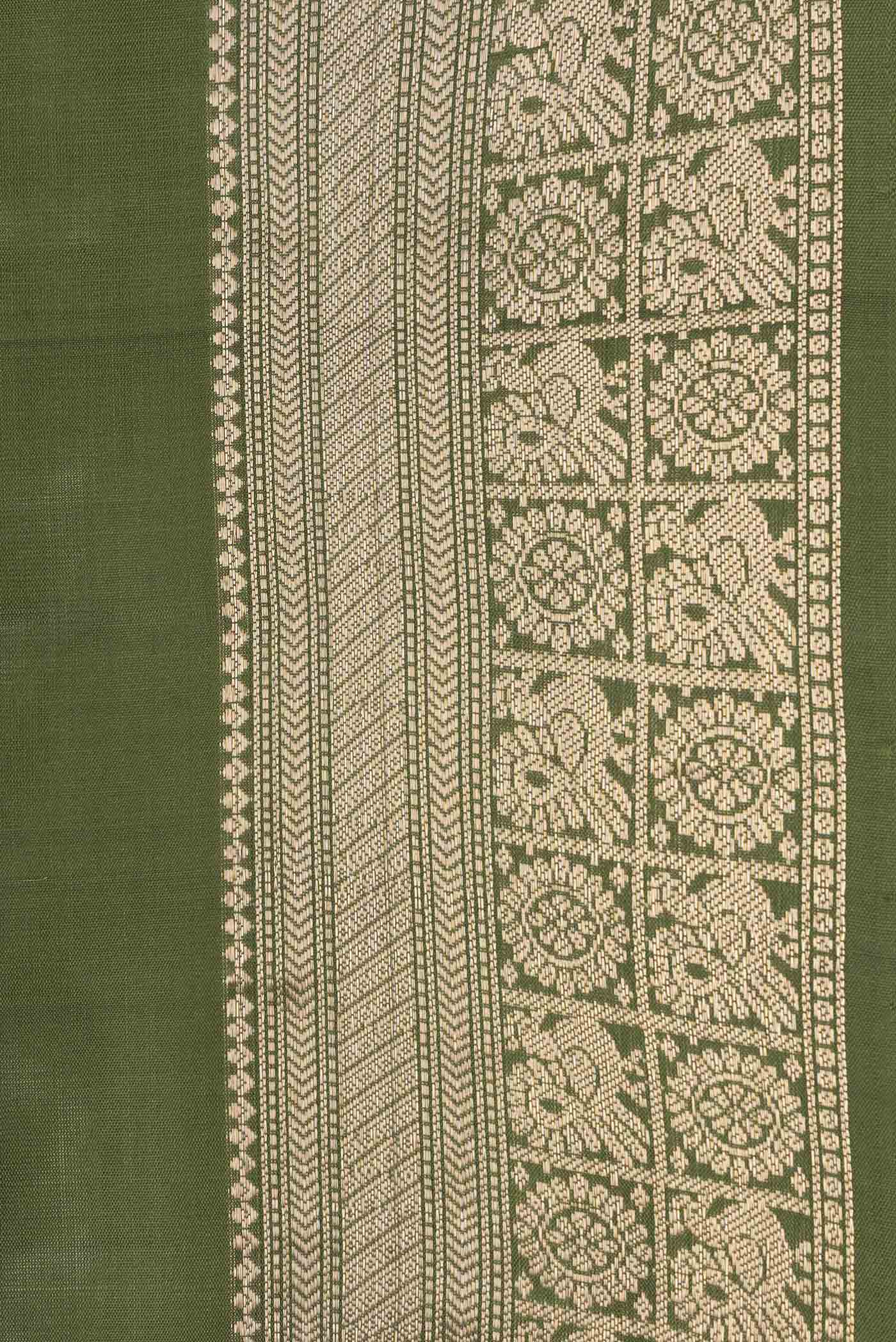 Border image of Mehandi Green Dual Tone Soft Silk Saree with Zari Butta on the body and Zari Border. 