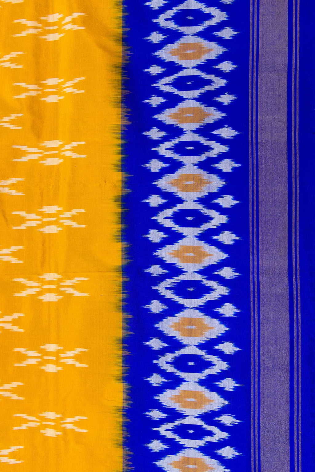 Border image of Mustard Dual Tone Double Ikat Saree with Ikat Print on the body and Ikat Border. 
