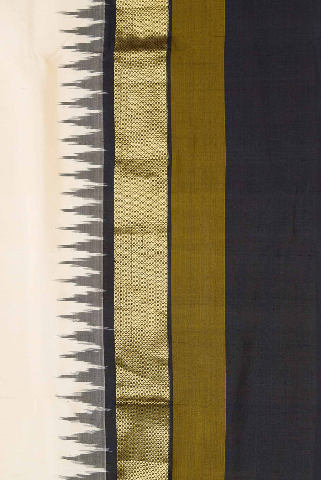 Border image of Beige Dual Tone Double Ikat Saree with Plain Body and Zari Border. 