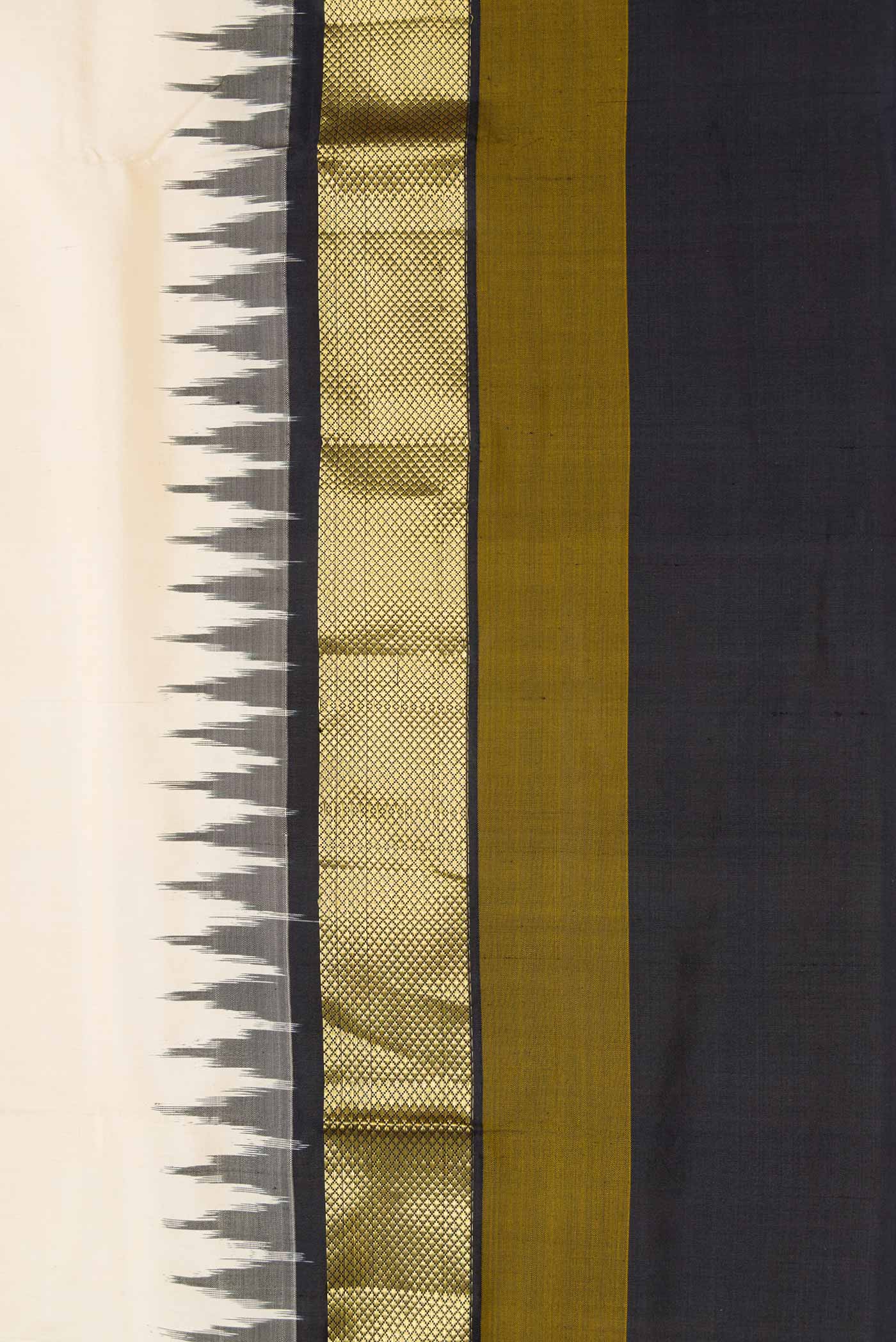 Border image of Beige Dual Tone Double Ikat Saree with Plain Body and Zari Border. 