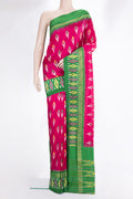 Pure Silk Dark Pink Pochampally Saree with Ikat design on the body and Ikat Border.  displayed on a mannequin
