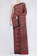 Maroon Dual Tone Blended Satin Crepe Saree with Printed design on the body and Printed Border.  displayed on a mannequin