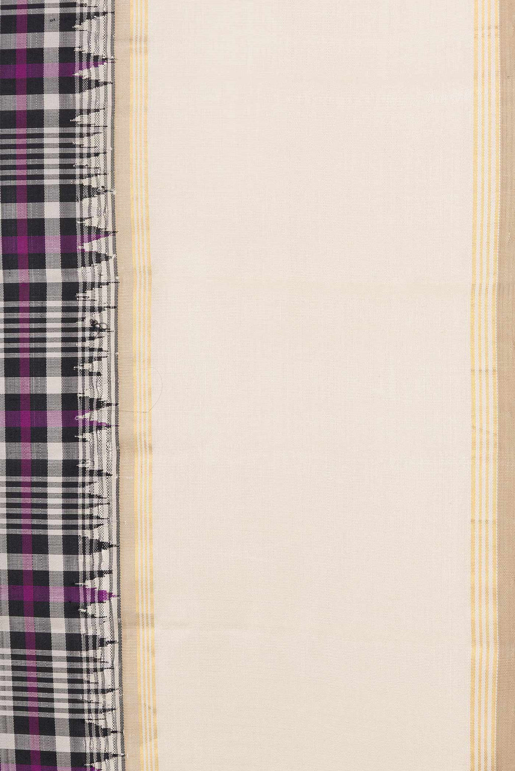 Border image of Black and Magenta Color Kanchipuram Silk Saree with Checked design on the body and Zari Border