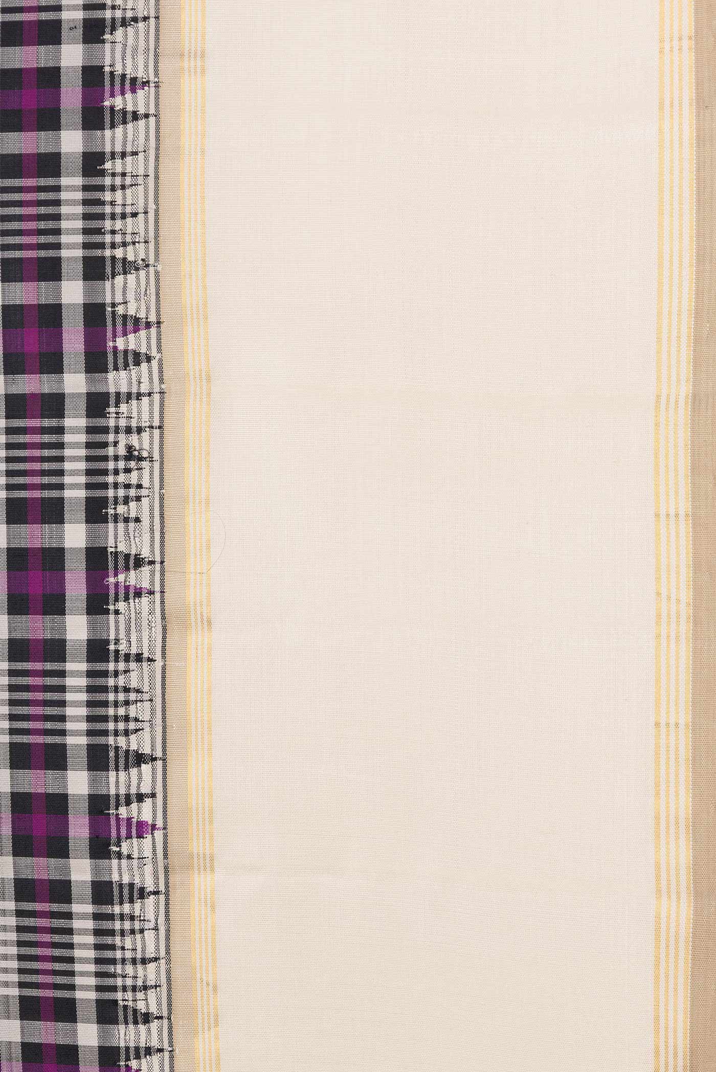 Border image of Black and Magenta Color Kanchipuram Silk Saree with Checked design on the body and Zari Border