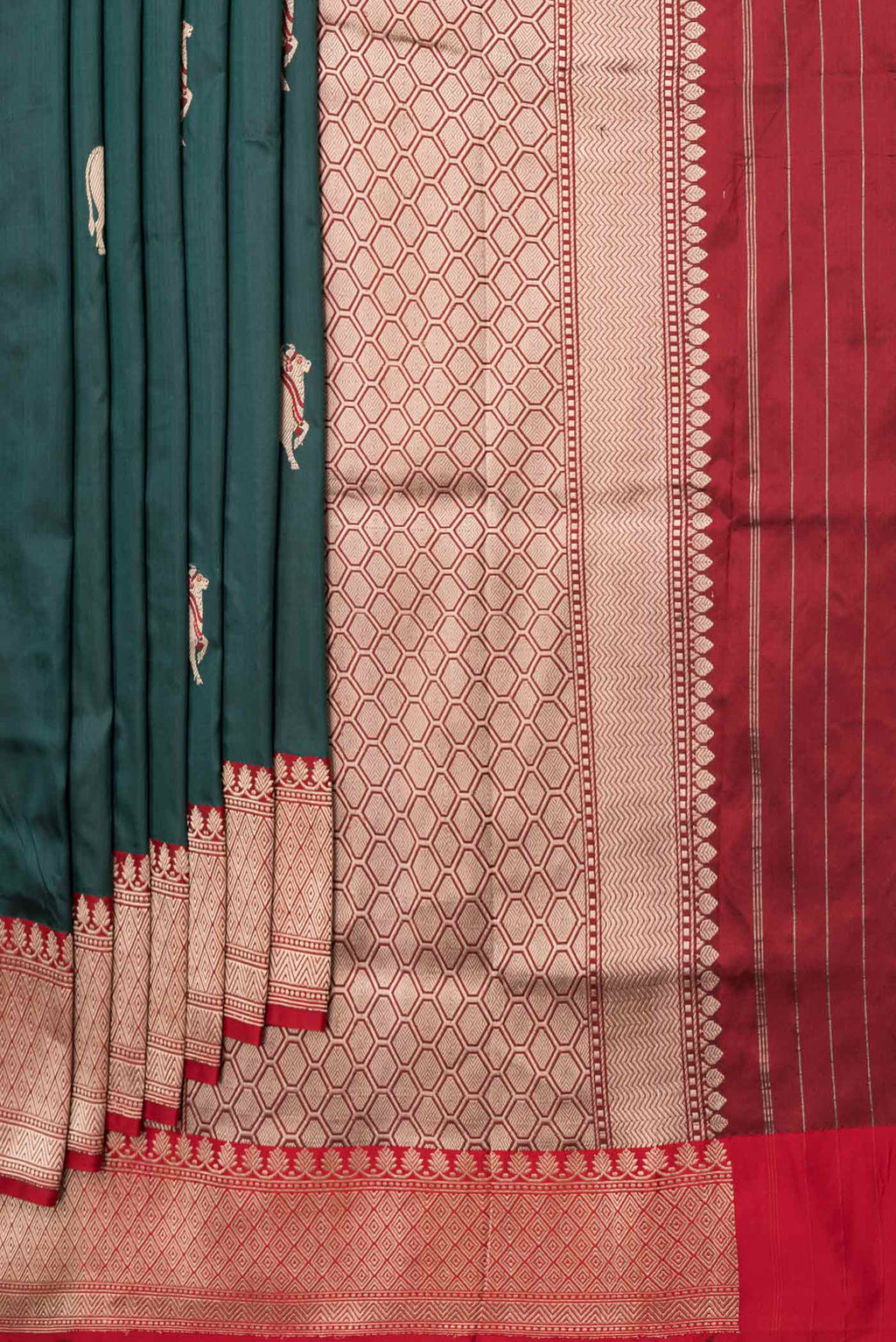 Pleats and pallu of Blue Banarasi Katan Silk Saree with Zari Butta on the body and Zari Border