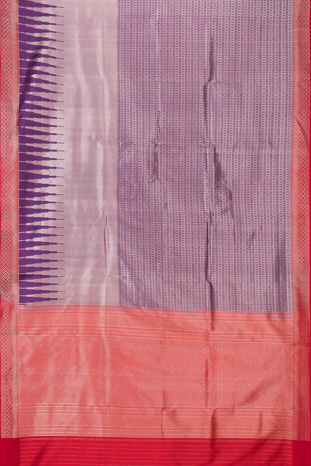 Flat view of Purple Dual Tone Banarasi Saree with Zari Brocade on the body and Zari Border