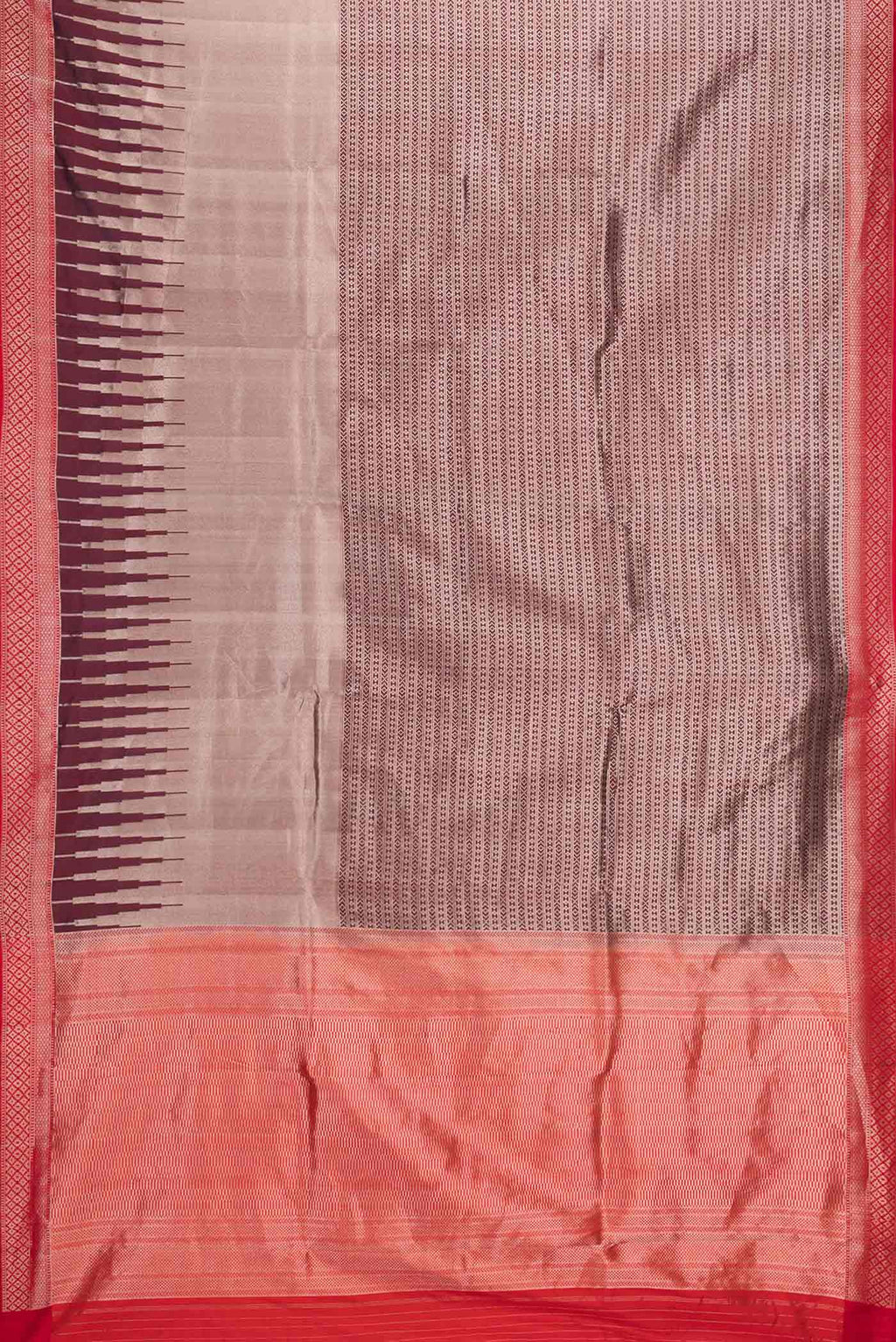 Flat view of Coffee Brown Dual Tone Banarasi Saree with Zari Brocade on the body and Zari Border