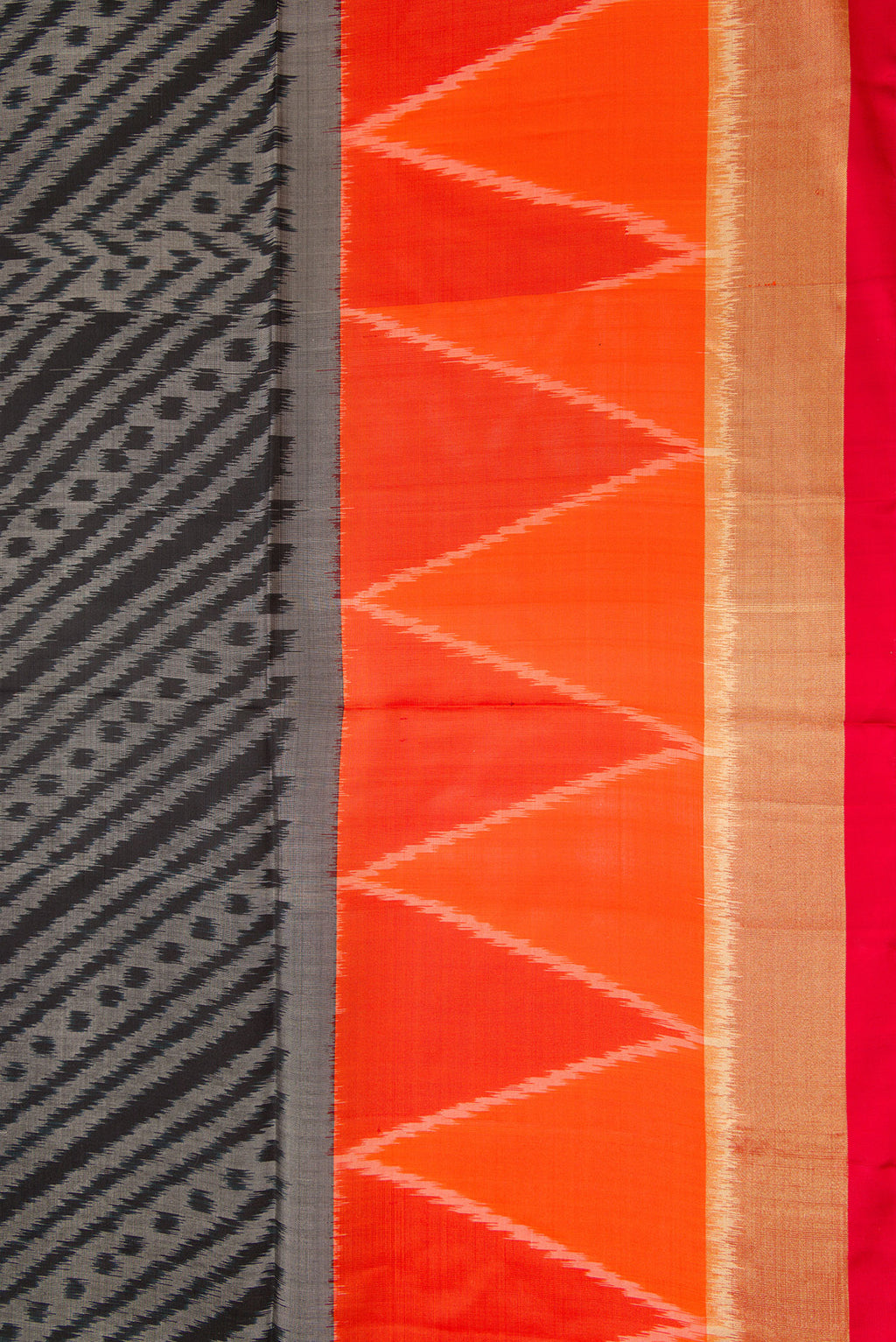 Border image of Black Dual Tone Soft Silk Saree with Ikat Print on the body and Ikat Border. 