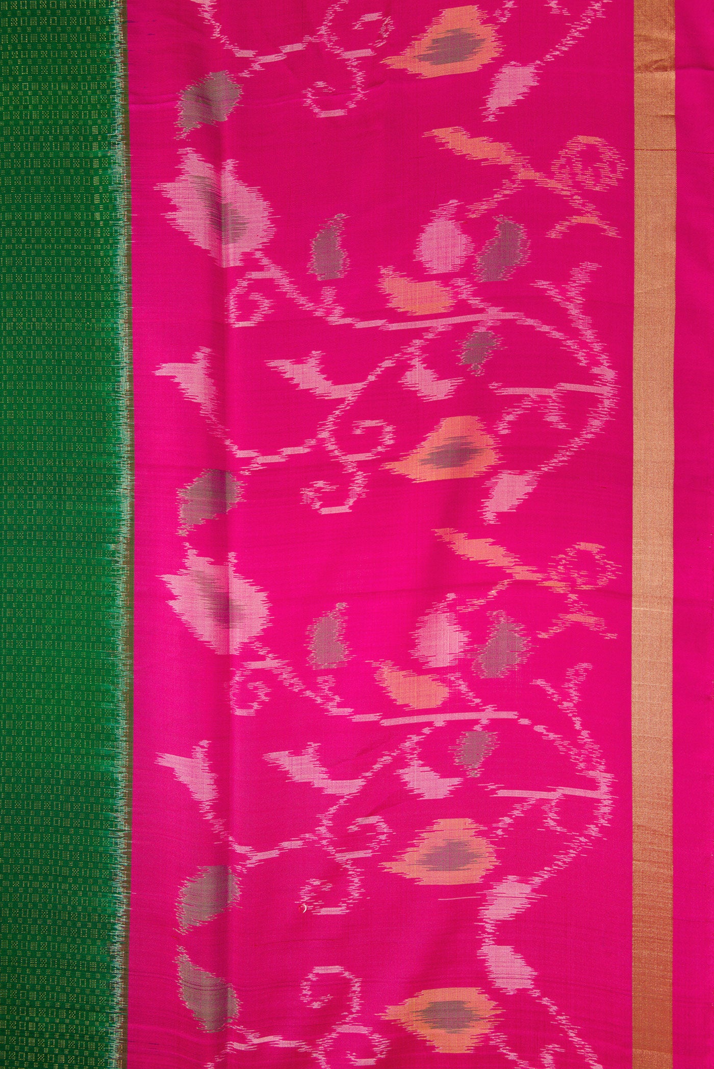 Border image of Bottle Green Dual Tone Soft Silk Saree with Zari Brocade on the body and Ikat Border. 