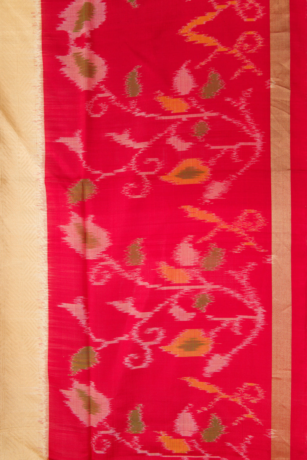 Border image of Gold Dual Tone Soft Silk Saree with Zari Brocade on the body and Ikat Border. 