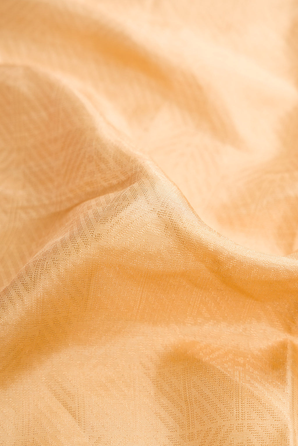 Close up of Gold Dual Tone Soft Silk Saree with Zari Brocade on the body and Ikat Border.  displaying folds