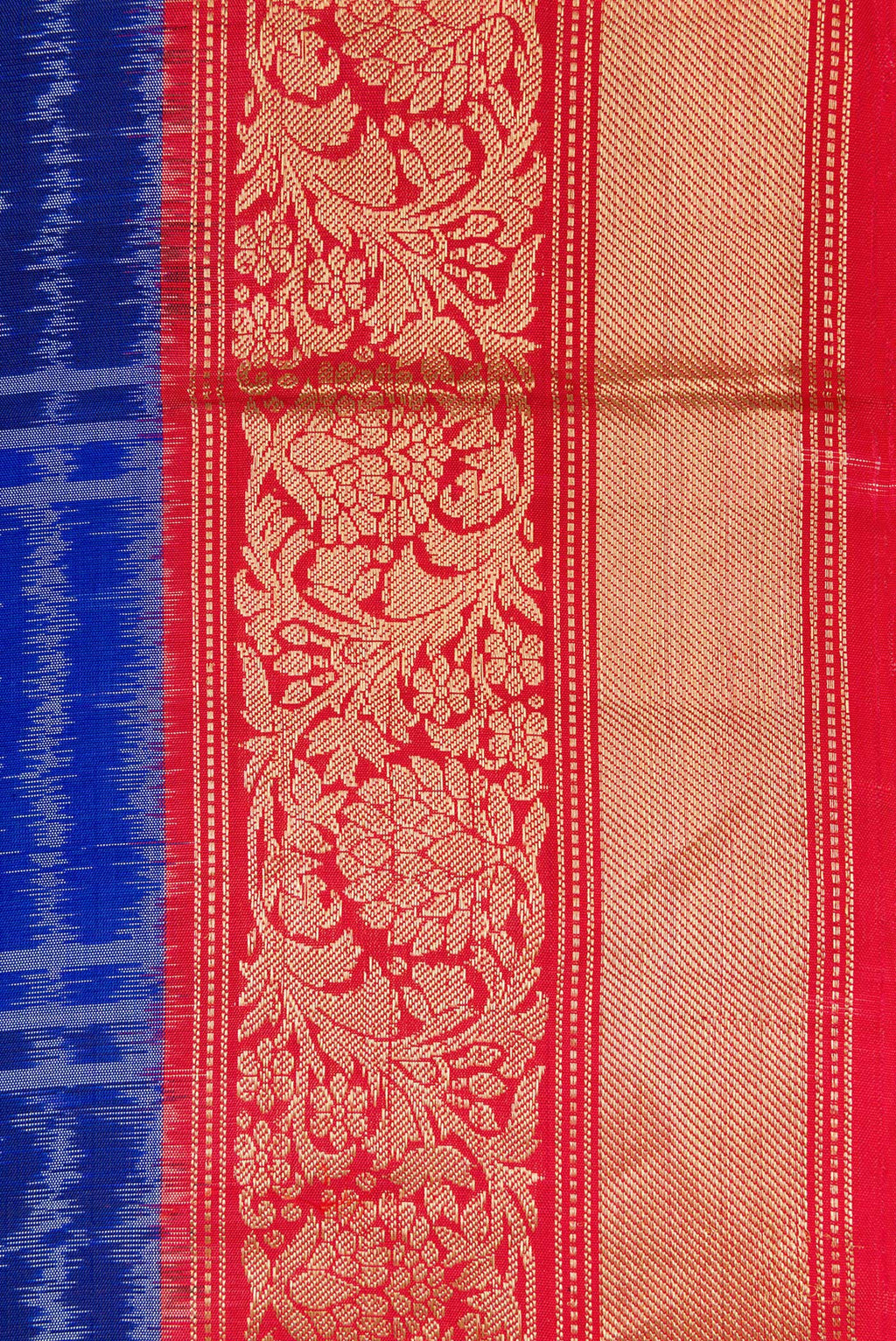 Border image of Royal Blue Dual Tone Soft Silk Saree with Ikat Print on the body and Zari Border. 